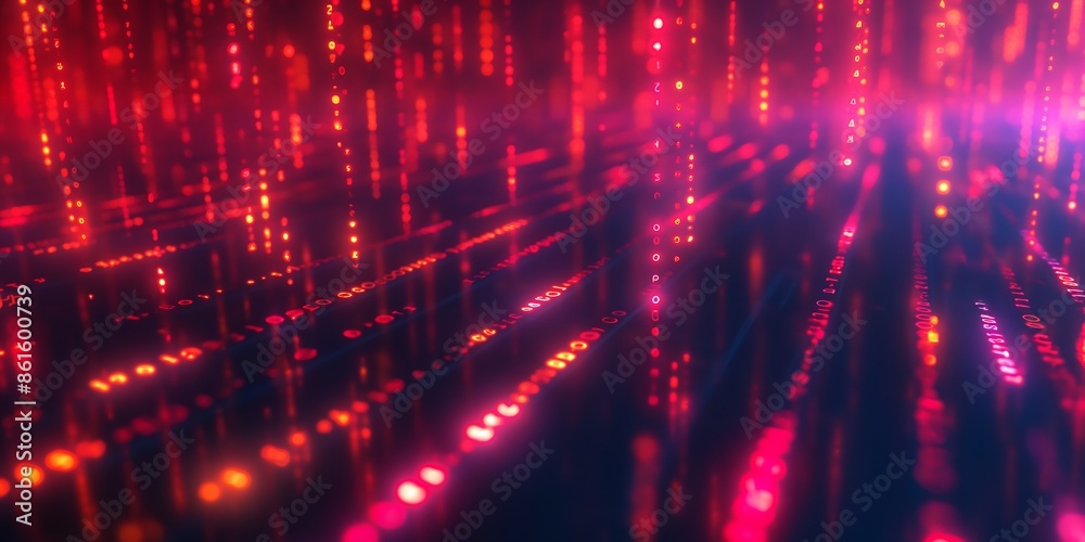 Obraz premium Digital Gaming Matrix Intriguing gaming background with a digital matrix of glowing lines, numbers, and abstract patterns. 