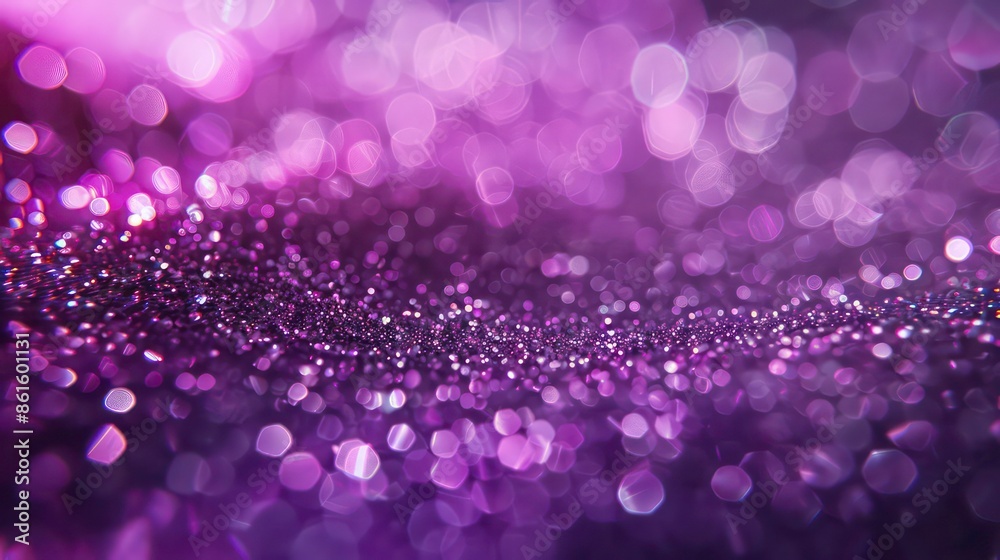 Abstract background purple glitter lights Defocused christmas light glittering magic celebration sparkle black bling blurred blurry bokeh bright cosmic dark design diamond disco dust effect.