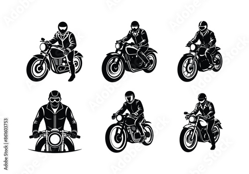 Motorcycle Chopper Silhouette Vector Bundle - Front View, Driver, Monochrome Art for Bikers.
