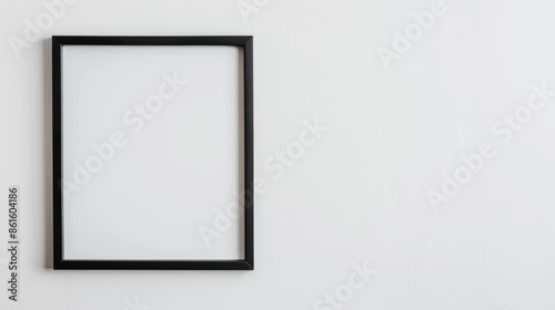 Sleek matte black picture frame, empty, white background, rule of thirds, copy space
