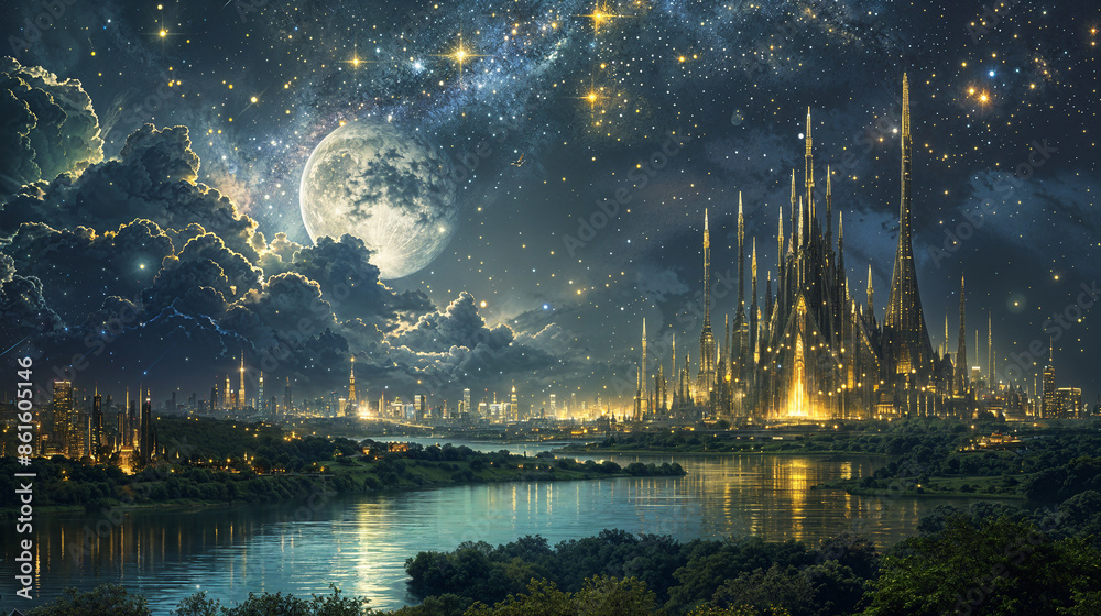 A fantasy world with a large castle