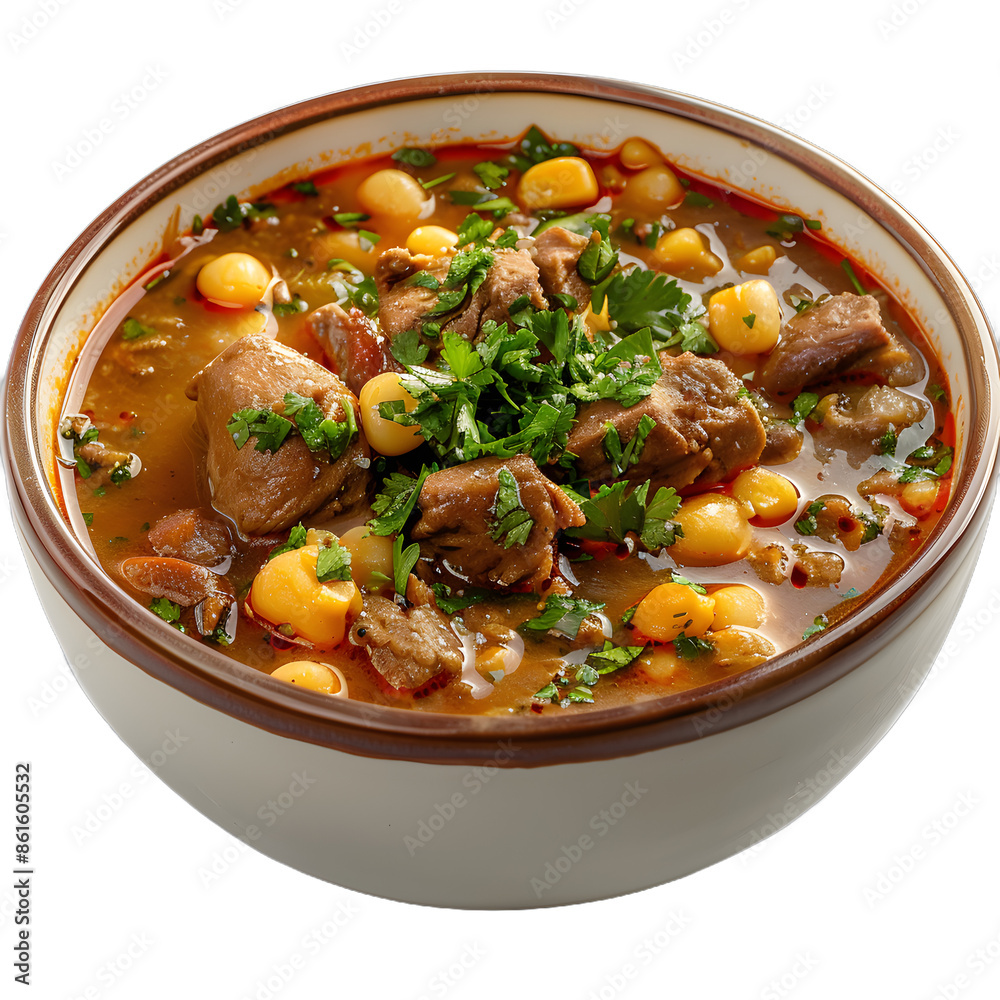 [Transparent Background PNG]Bowl of Hearty Beef and Chickpea Soup
