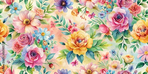 ALL OVER DESIGN . FLOWER ALL OVER. digital printing textile pattern wallpaper colorful flower with watercolor background-illustration © Tekin
