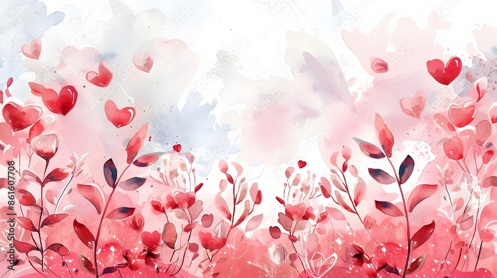 Beautiful watercolor flowers and hearts on a soft background, perfect for romantic and valentine's designs. Beautiful watercolor flowers and hearts on a soft background, perfect for romantic and valentine's designs.