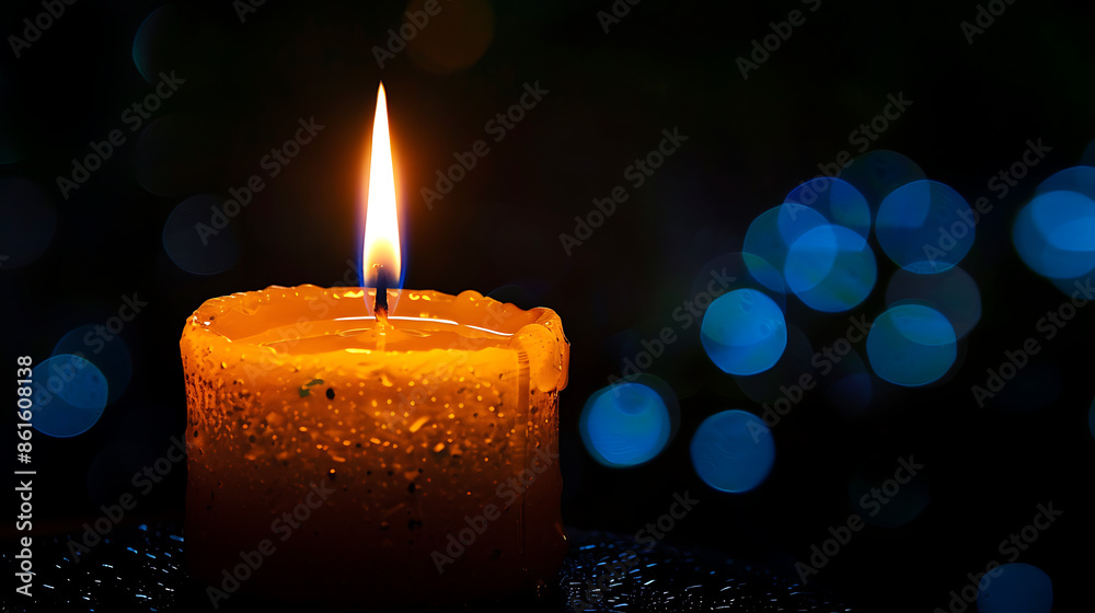 Single Candle Burning in the Dark, Capture the essence of hope, remembrance, and spirituality with a solemn photo. Single Candle Burning in the Dark, Capture the essence of hope, remembrance, and spirituality with a solemn photo.