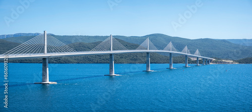 Fototapeta Naklejka Na Ścianę i Meble -  Panoramic view of Pelješac bridge (Pelješki most) in Dalmatia, Croatia