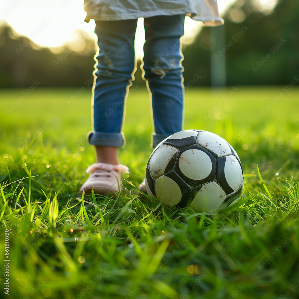 A classic black and white soccer ball rests gently on a lush, green grassy field.
A classic black and white soccer ball rests gently on a lush, green grassy field.