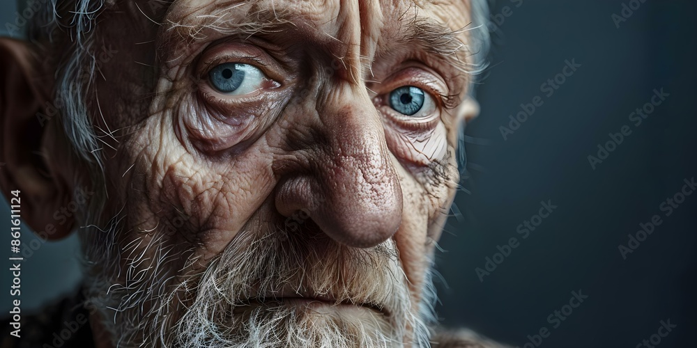 Portrait of a Senior Man with Wrinkles and Gray Beard Expressing Sadness. Concept Portrait Photography, Senior Citizens, Emotions, Sadness, Wrinkles Portrait of a Senior Man with Wrinkles and Gray Beard Expressing Sadness. Concept Portrait Photography, Senior Citizens, Emotions, Sadness, Wrinkles
