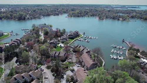 Residential area of Lake Norman from sky over Davidson, North Carolina