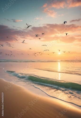 tranquil beach scene gentle waves washing ashore empty coast, shoreline, water, sand, peaceful, serene, ocean, seashore, calm, relaxation, nature, landscape