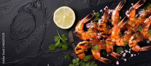 Seafood dish of grilled shr...