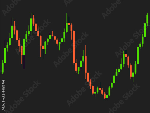 Candlestick chart of trading on the stock exchange. Trading cryptocurrency, stocks and bonds. Candlestick patterns in cryptocurrency trading. Design for banners and posters. Vector illustration