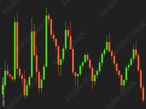 Candlestick chart of trading on the stock exchange. Trading cryptocurrency, stocks and bonds. Candlestick patterns in cryptocurrency trading. Design for banners and posters. Vector illustration