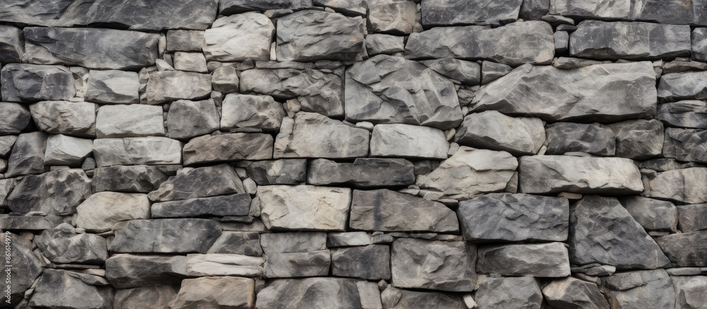 Rock wall background with small jagged granite stones in horizontal detail with a copy space image. Rock wall background with small jagged granite stones in horizontal detail with a copy space image.