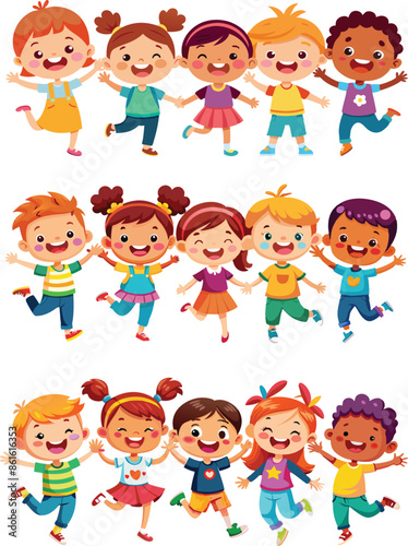 Happy children play and jump-