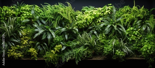 Various green foliage plants such as Pterophyta, Spermacoce, and grass create a refreshing backdrop with ample blank space for imagery. photo