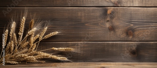 A rustic wooden backdrop wi...