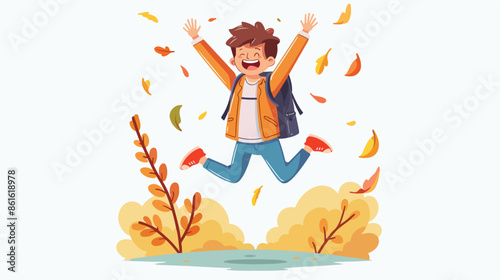 Schoolboy with Backpack Rejoice Landing Page Template