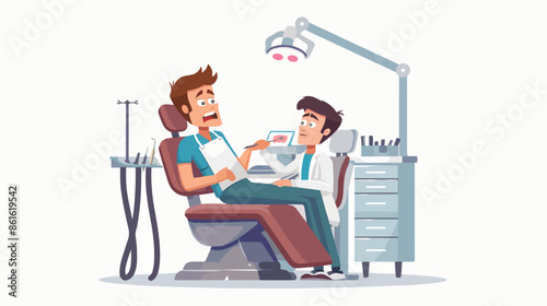 Scared Man Patient Sit in Medical Chair in Stomatolog