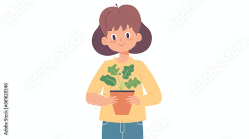 Tender Moment Captured A Child Holding A Houseplant 