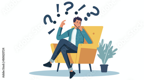 Thoughtful Business Man Sitting on Armchair Holding 