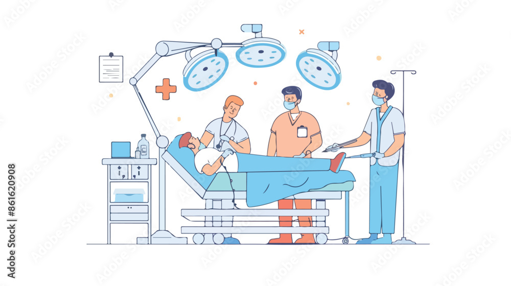 Surgeon Making Operation to Patient Lying on Bed Surgeon Making Operation to Patient Lying on Bed
