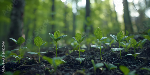 Wallpaper Mural A Row of Tiny Seedlings Striving Towards Sunlight in a Vibrant Forest Setting Torontodigital.ca