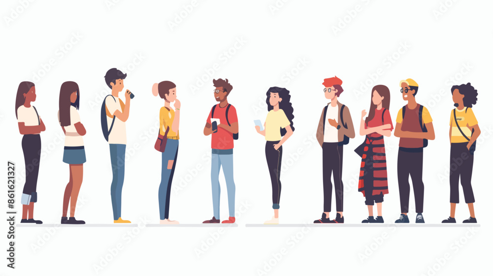 Fototapeta premium People Waiting in Queue Male and Female Characters 