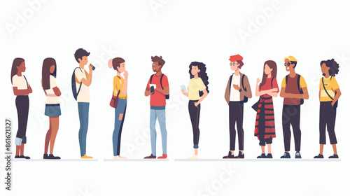 People Waiting in Queue Male and Female Characters 
