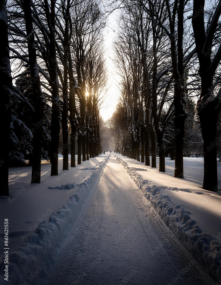Majestic park alley in snow. Picturesque beautiful wintry scene. Nature and time outdoors theme Majestic park alley in snow. Picturesque beautiful wintry scene. Nature and time outdoors theme
