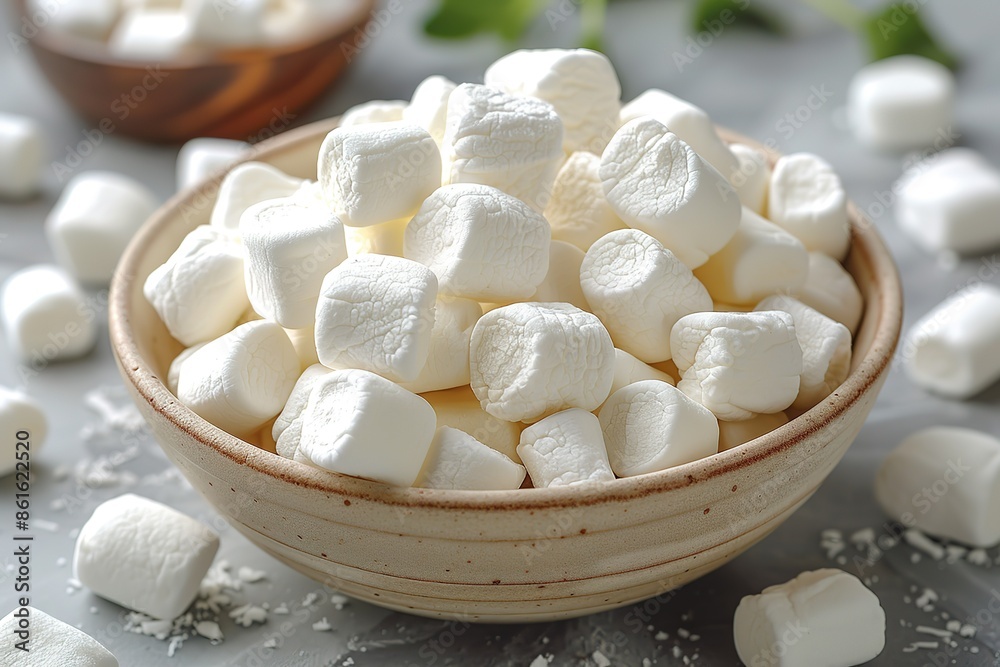 A bowl of marshmallows is sitting on a table A bowl of marshmallows is sitting on a table