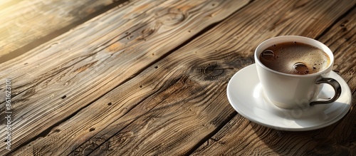 Wooden table set with a cup...
