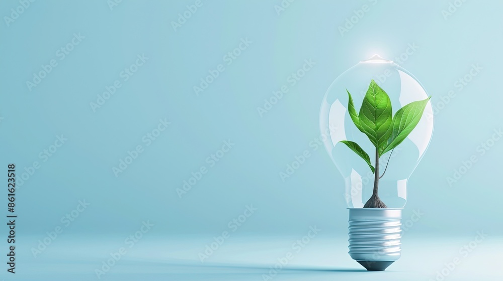 Eco-friendly innovation concept with a green plant inside a light bulb against a blue background, symbolizing sustainable growth and renewable energy. Eco-friendly innovation concept with a green plant inside a light bulb against a blue background, symbolizing sustainable growth and renewable energy.