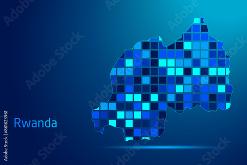 concepts of Rwanda Network Digital Technology Graphic illustration. Blue Color. Internet Futuristic Concept Map.