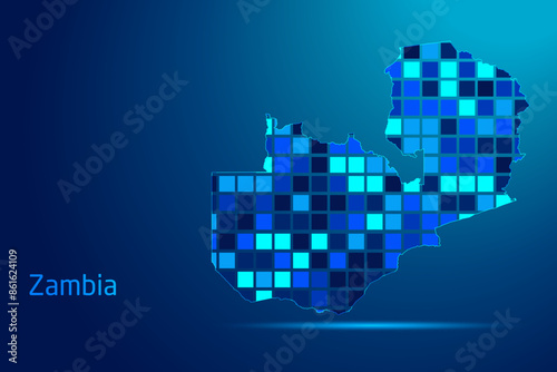 concepts of Zambia Network Digital Technology Graphic illustration. Blue Color. Internet Futuristic Concept Map.