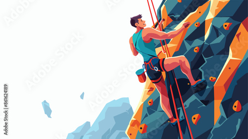 Sportsman Climb Up Rock Landing Page Template. Male 