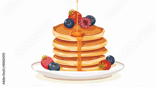 Stack of Fresh Hot Pancakes with Honey and Sweet 