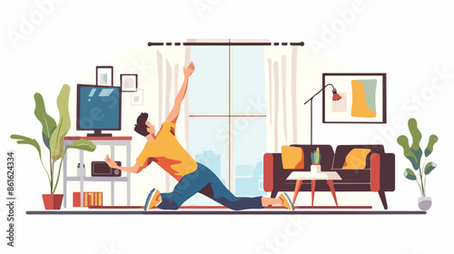 Stay Home Landing Page Template. Relaxed Male 