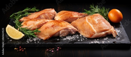 Raw chicken quarters season...