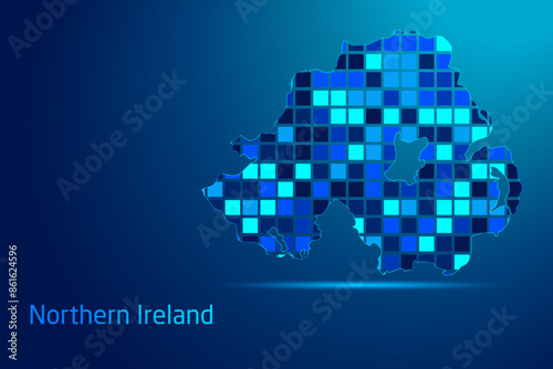 concepts of Northern Ireland Network Digital Technology Graphic illustration. Blue Color. Internet Futuristic Concept Map.