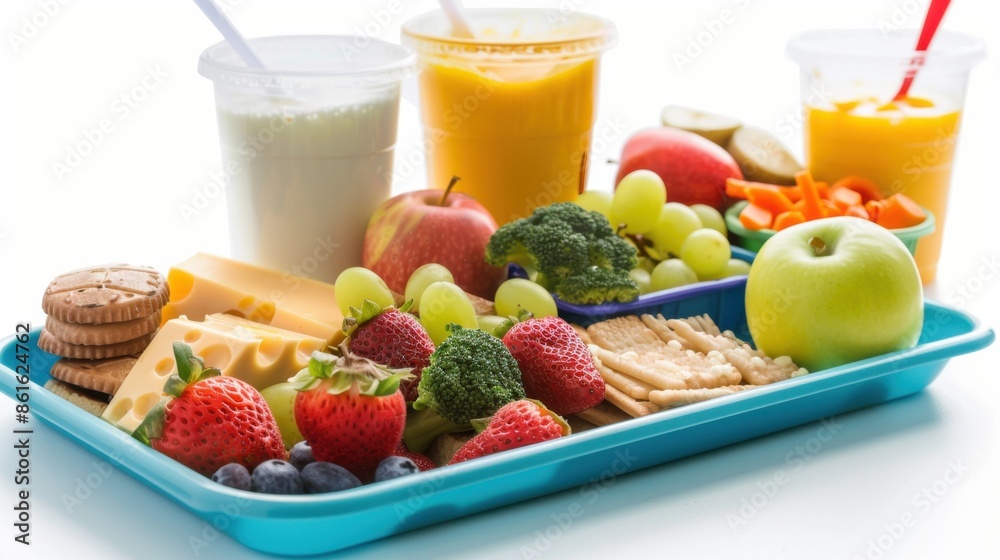 Tray With Food. School Lunch Tray with Healthy Meal for Children Tray With Food. School Lunch Tray with Healthy Meal for Children