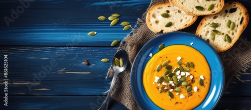 A top view of pumpkin soup ...