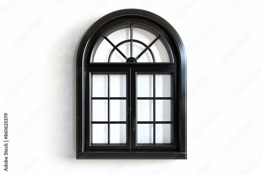 Window Isolated. Black Metallic Frame on White Background with Clear Glasses Window Isolated. Black Metallic Frame on White Background with Clear Glasses