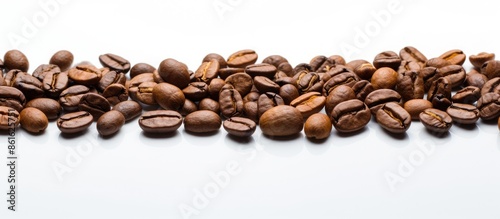 Coffee beans on a white bac...