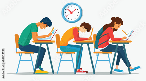 Students Nervously Scribble Answers Anxiety Palpable
