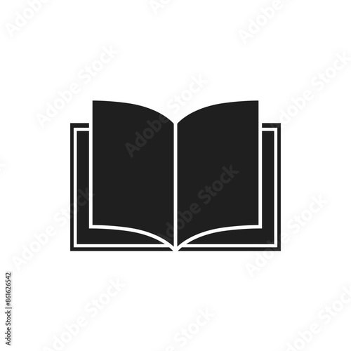 Simple black book icon on white background.