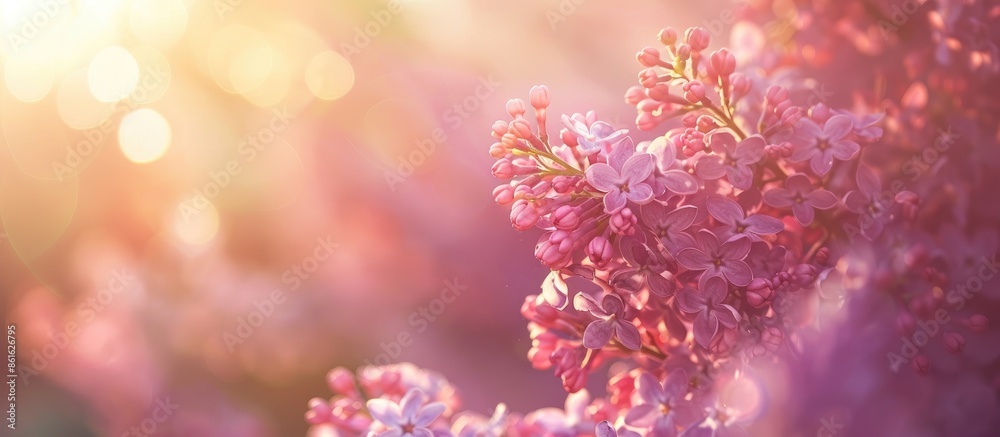 Close-up of beautiful lilac flowers in spring sunlight, creating a stunning natural landscape with a wide panoramic view in a long banner, perfect for copy space image. Close-up of beautiful lilac flowers in spring sunlight, creating a stunning natural landscape with a wide panoramic view in a long banner, perfect for copy space image.