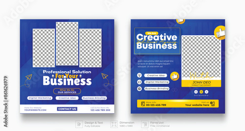 Digital marketing live webinar and business conference social media post design template.