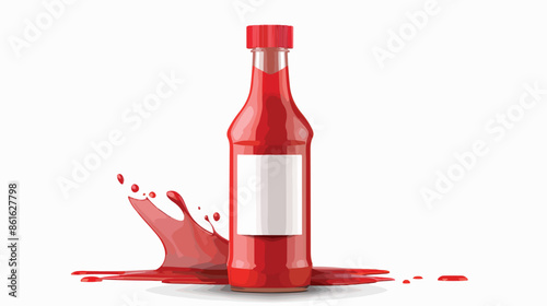 Realistic Bottle of Tomato Ketchup Sauce with Label.