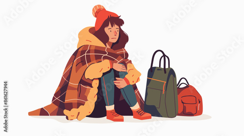 Refugee Help Landing Page Template. Unhappy Woman 